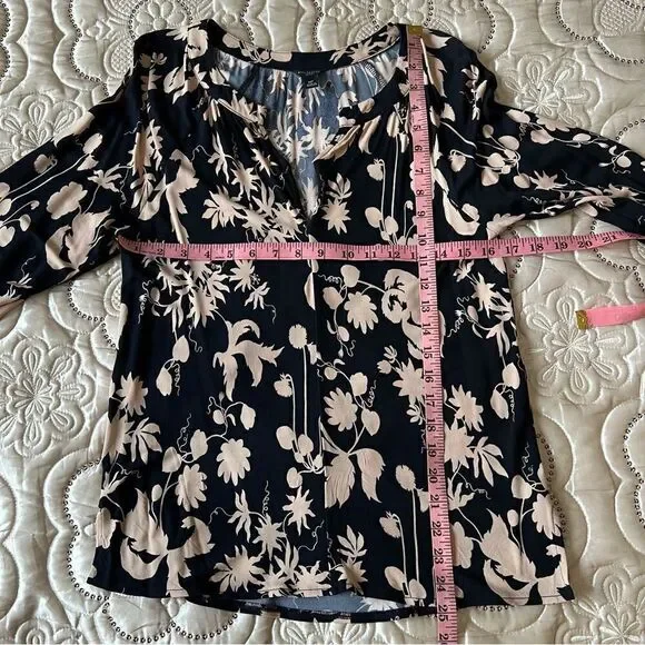 Ann Taylor Black Tan Floral Print Stretchy Long Sleeve Blouse Top Size SP - Picture 9 of 9